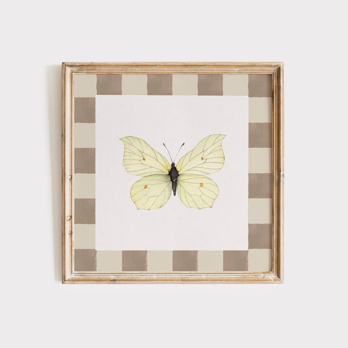 Pale Yellow Butterfly On Mocha Checkered Cottage Nursery Poster