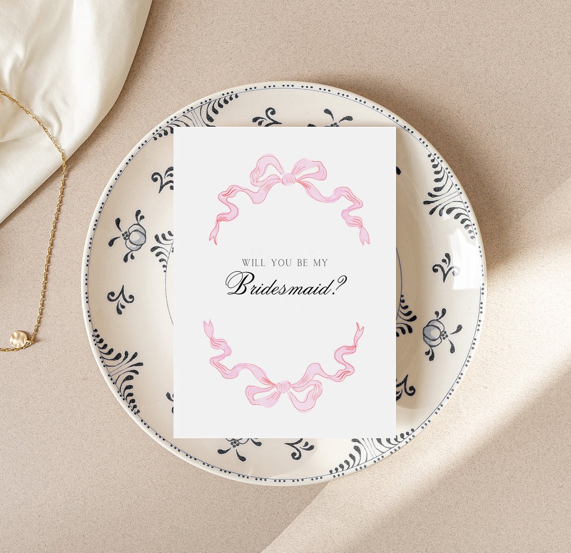 Will You Be My Bridesmaid Pink Bow Elegant Script Wedding Poster