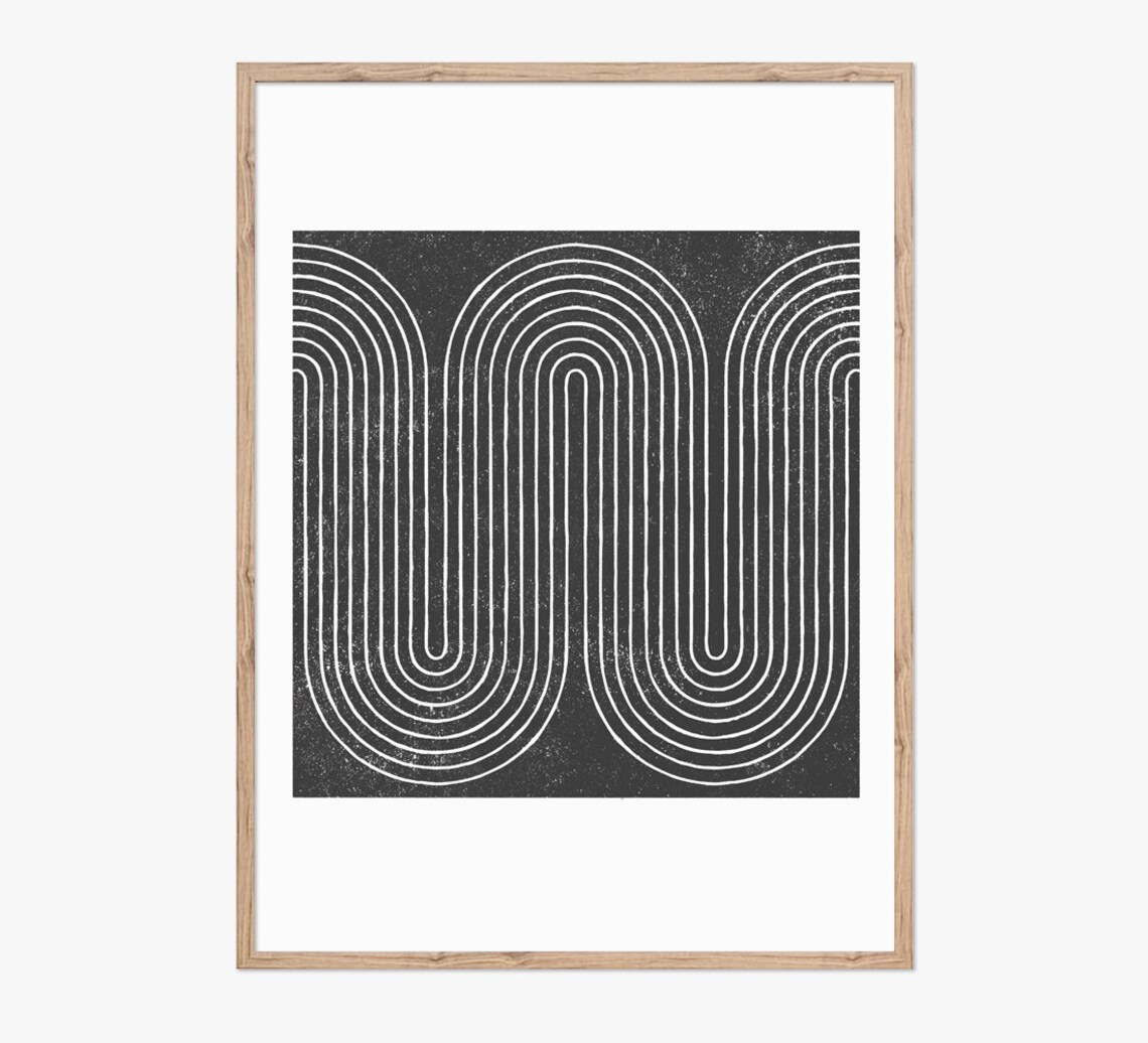 Curvy Lines Woodblock Art Print, Black and White