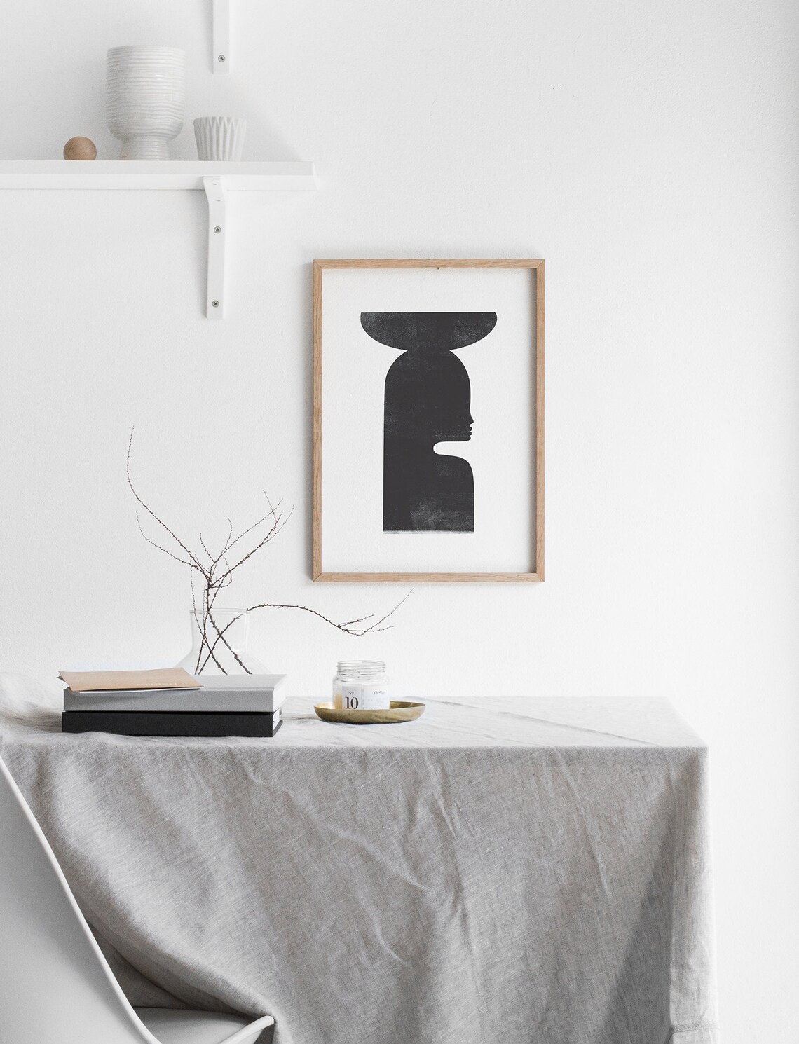 Woman with Vessel on Head Black Woodblock Silhouette Art Poster - Image 2