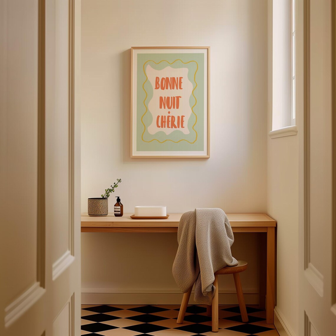 Bonne Nuit Cherie French Goodnight Quote Pastel Bedroom Decor Poster - Image 3
