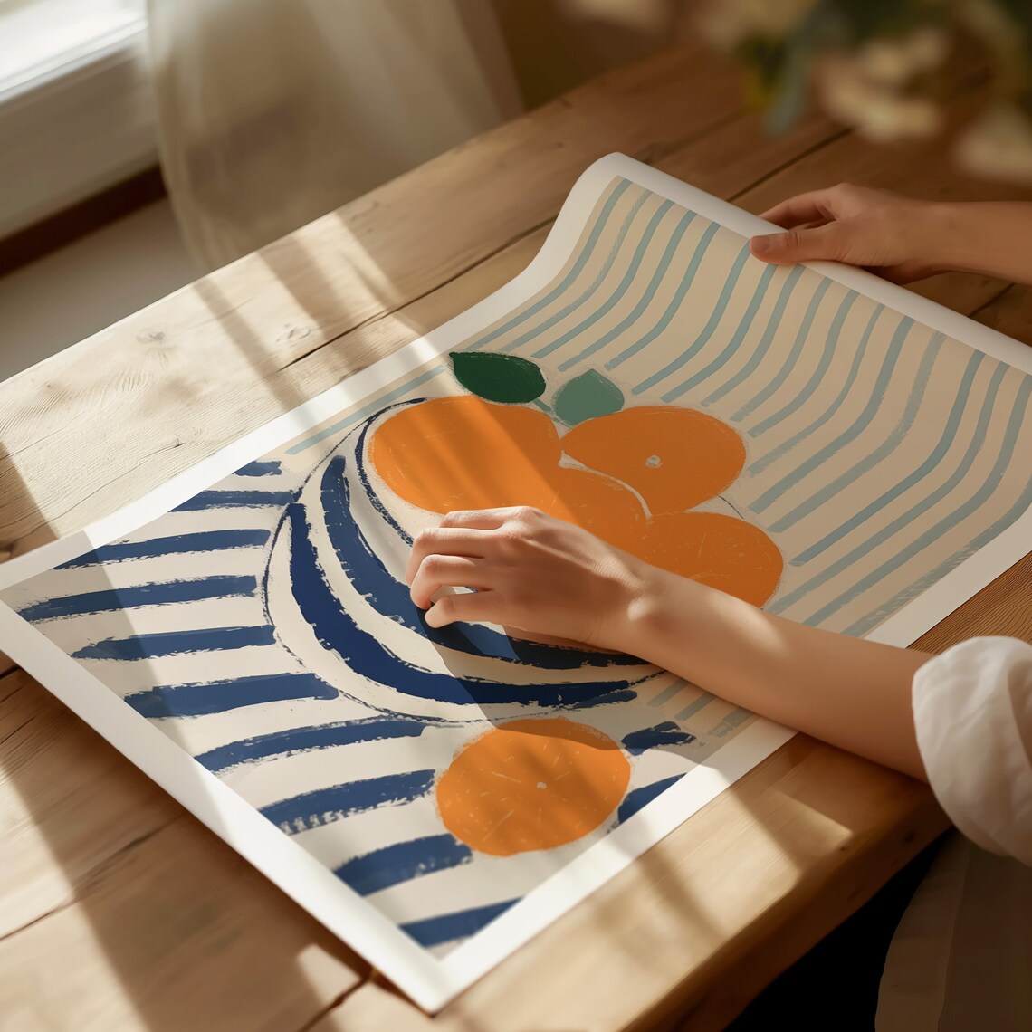 Oranges Art Print, Blue French Kitchen Decor - Image 3