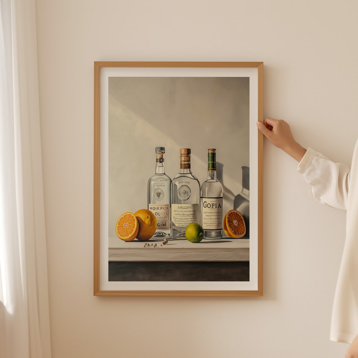 Vintage Gin Bottles with Orange and Lime Bar Still Life Poster - Image 2