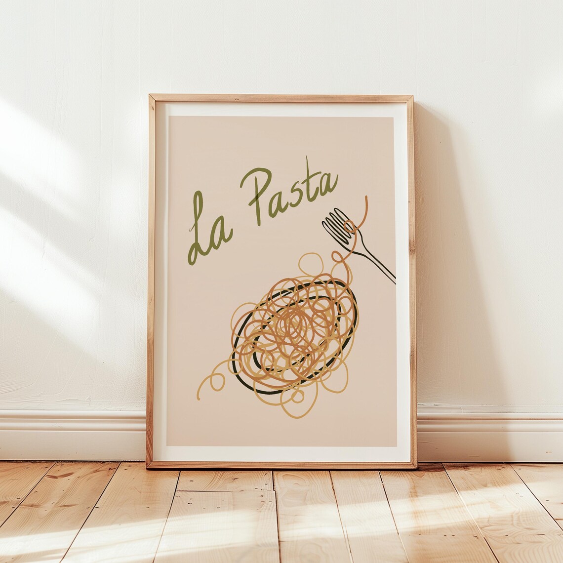 La Pasta Spaghetti Line Art Minimalist Italian Kitchen Food Poster