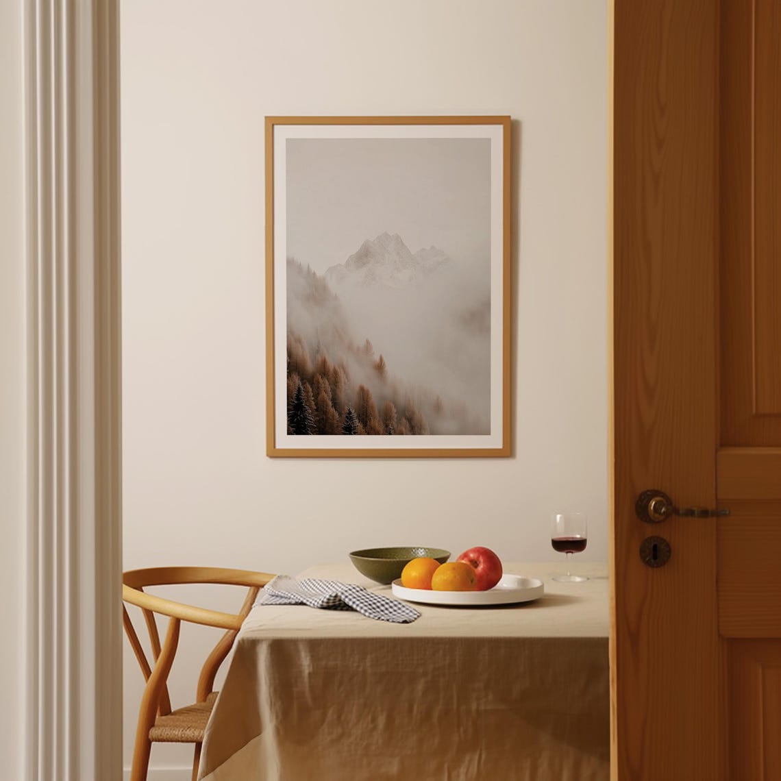 Misty Autumn Mountain Ridge with Foggy Pine Forest Photo Poster - Image 2