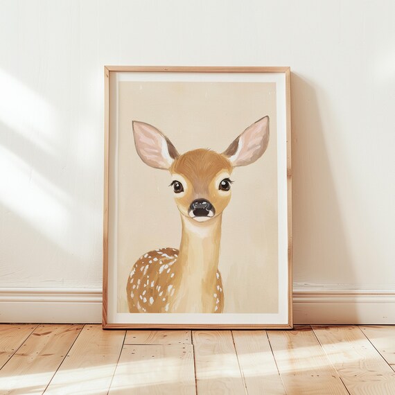 Cute Spotted Deer Fawn Watercolor Neutral Kids Room Animal Poster