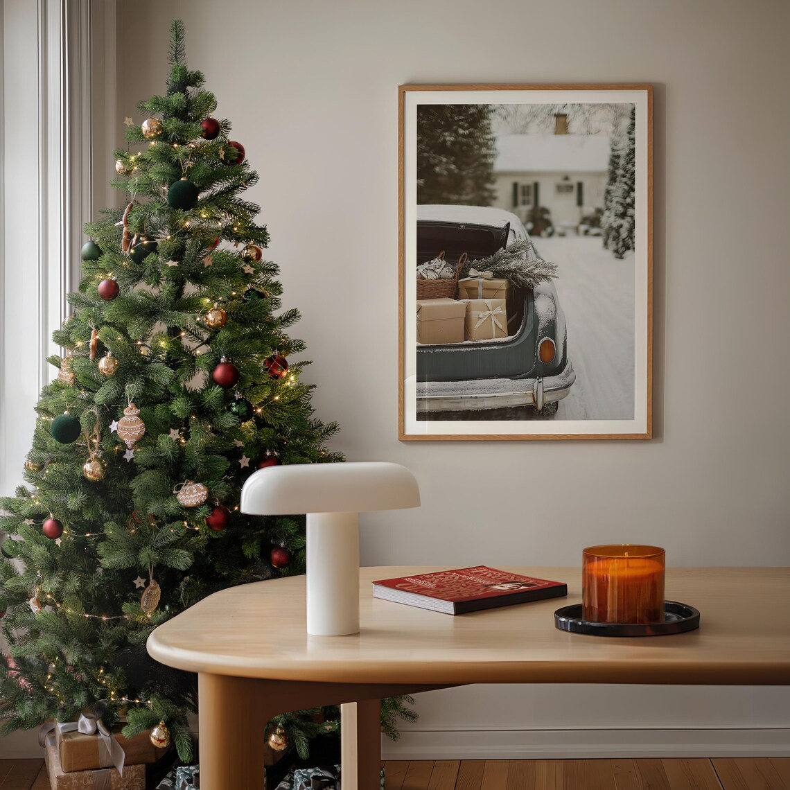 Snowy Vintage Car Trunk Full Of Christmas Gifts Winter Photography Poster - Image 3