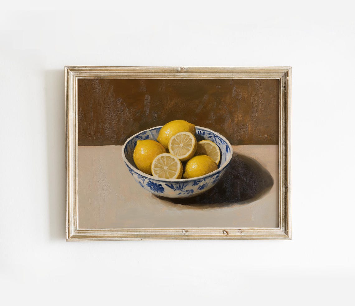Ripe Lemons Still Life Vintage Citrus Kitchen Oil Painting Poster - Image 2