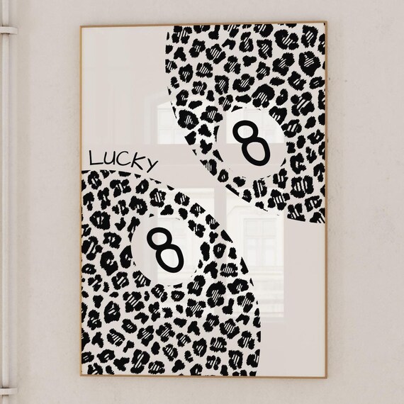 Lucky 8 Ball Leopard Motif Yin Yang Style Lucky Quote Art Poster