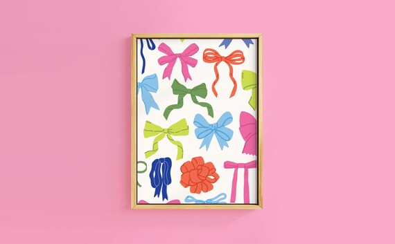 Colourful Ribbon Bows Pattern Playful Christmas Decor Art Print