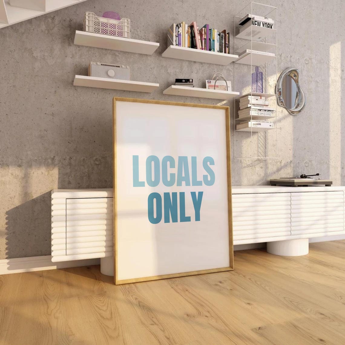 Locals Only Coastal Blue Trendy Typography Beach House Poster - Image 3