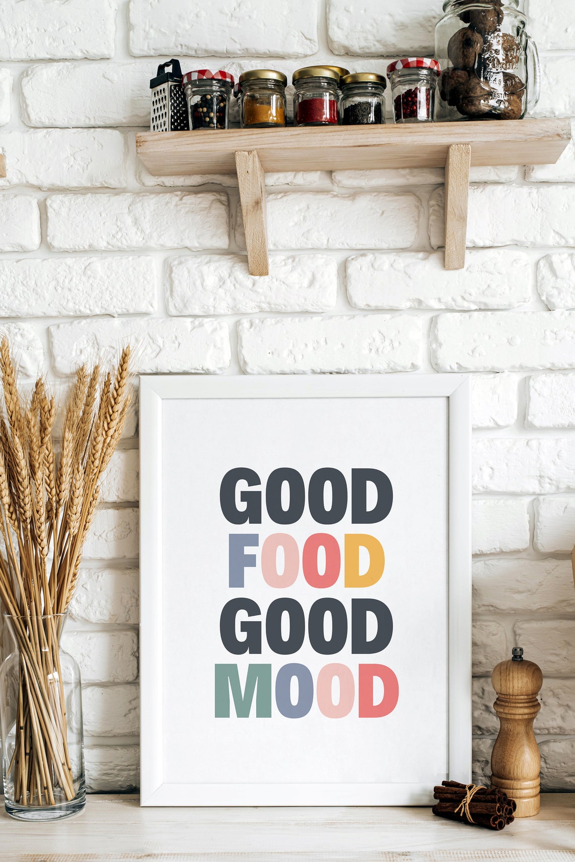 Good Food Good Mood Colorful Kitchen Typography Quote Poster Art - Image 3