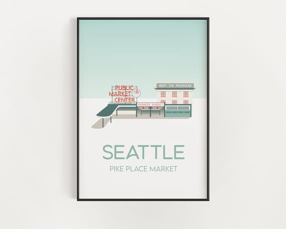 Pike Place Market Seattle Minimalist Travel Poster