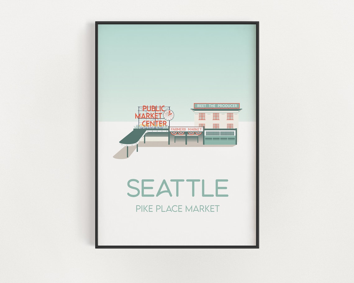 Pike Place Market Seattle Minimalist Travel Poster