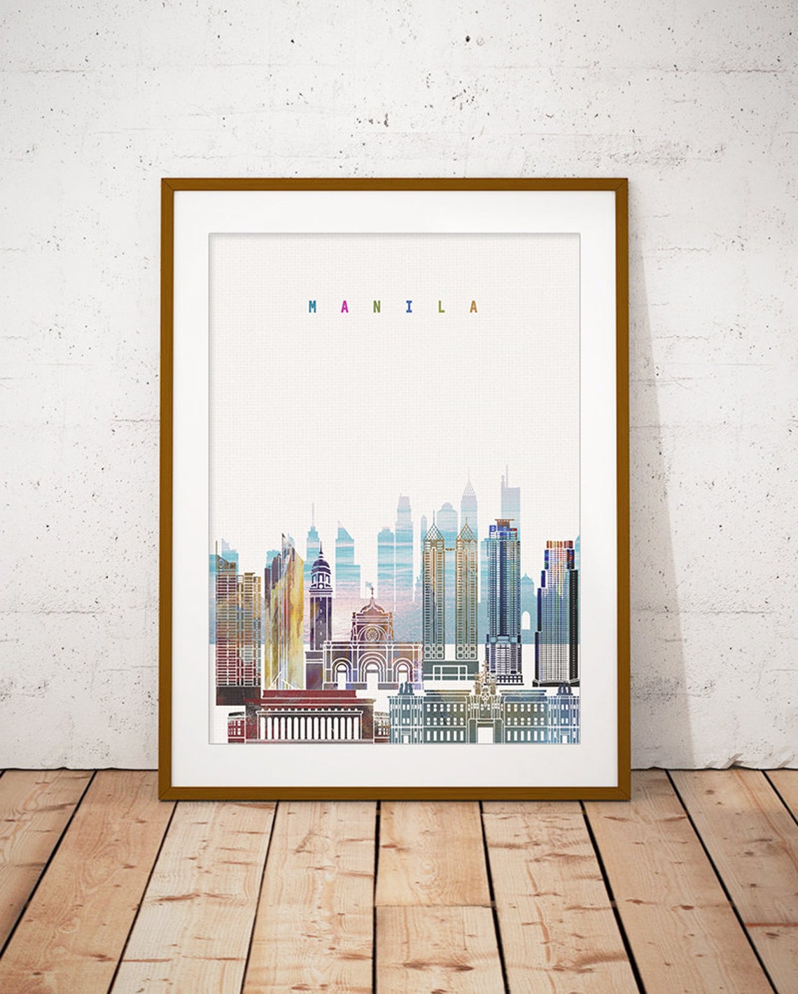 Manila Philippines Colorful Watercolor City Skyline Art Poster