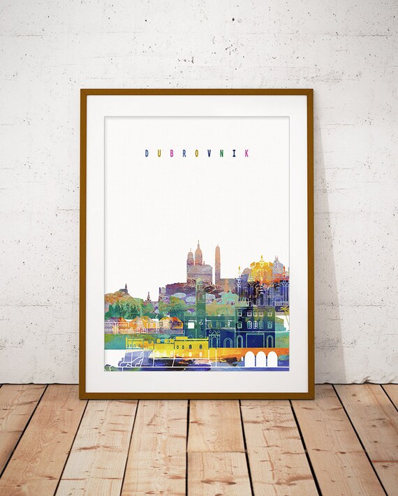 Dubrovnik Skyline Colorful Watercolor Adriatic Old Town Art Poster