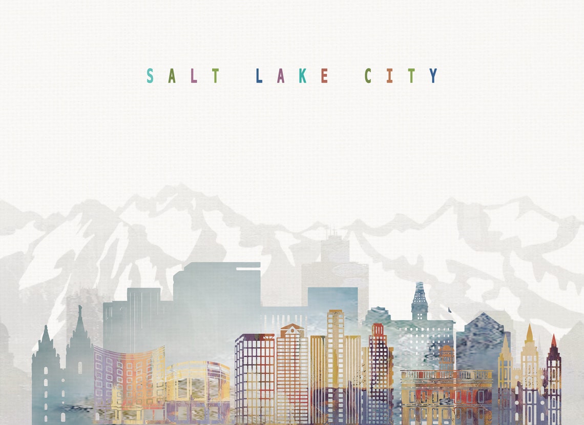 Salt Lake City Watercolor Skyline Mountains Home Decor Poster - Image 2