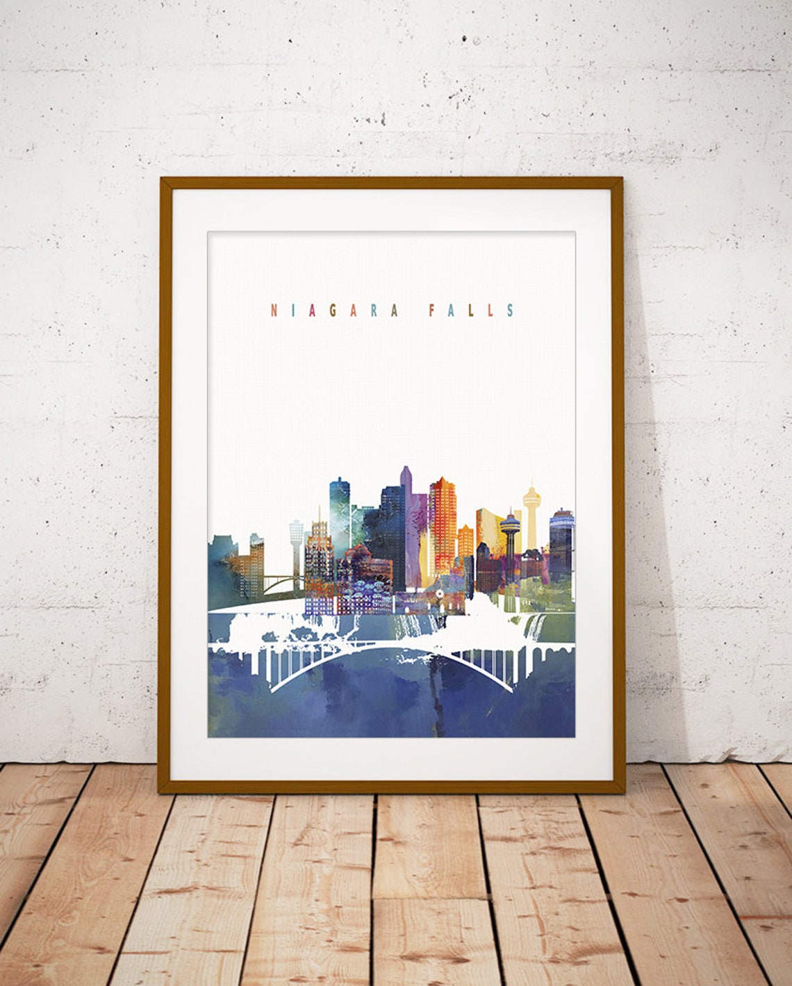 Niagara Falls Skyline Colorful Watercolor Falls View Art Poster