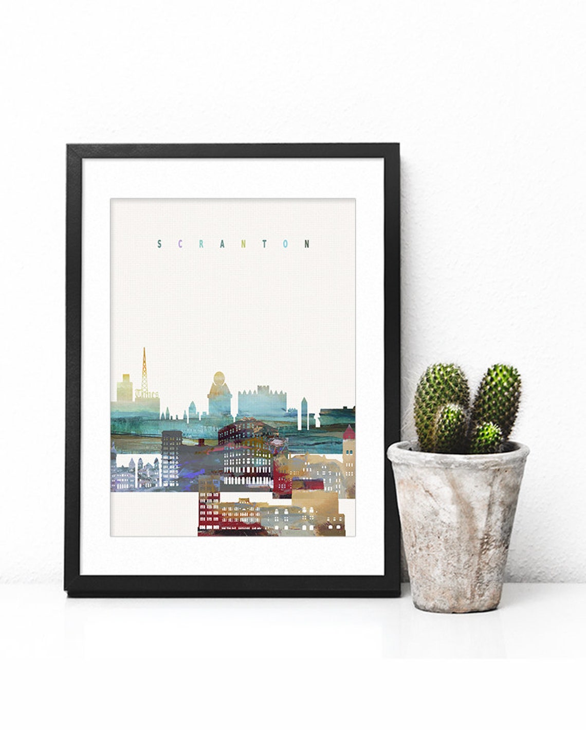 Scranton Pennsylvania Watercolor Skyline Tower Home Decor Poster - Image 2