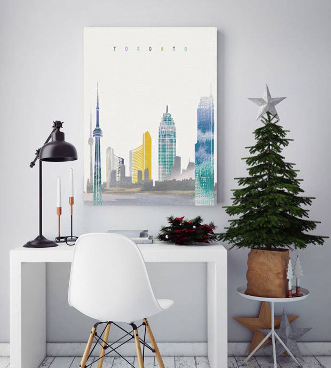 Toronto Canada Watercolor Skyline CN Tower Harbor Cityscape Poster - Image 2