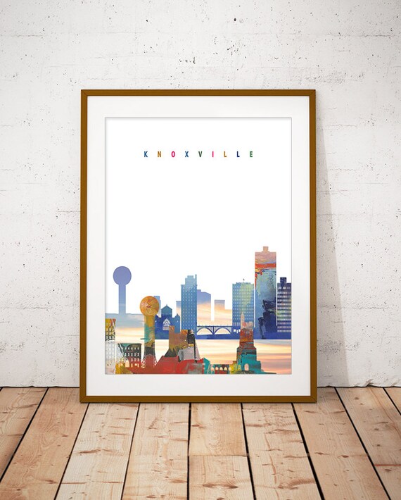 Knoxville Tennessee Colorful Watercolor City Skyline Art Poster