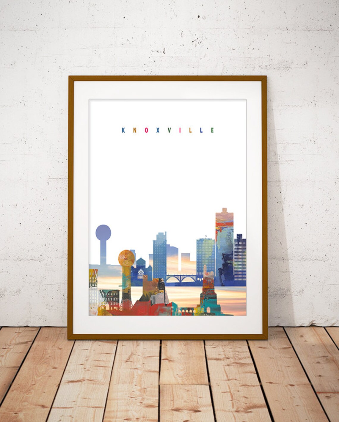 Knoxville Tennessee Colorful Watercolor City Skyline Art Poster