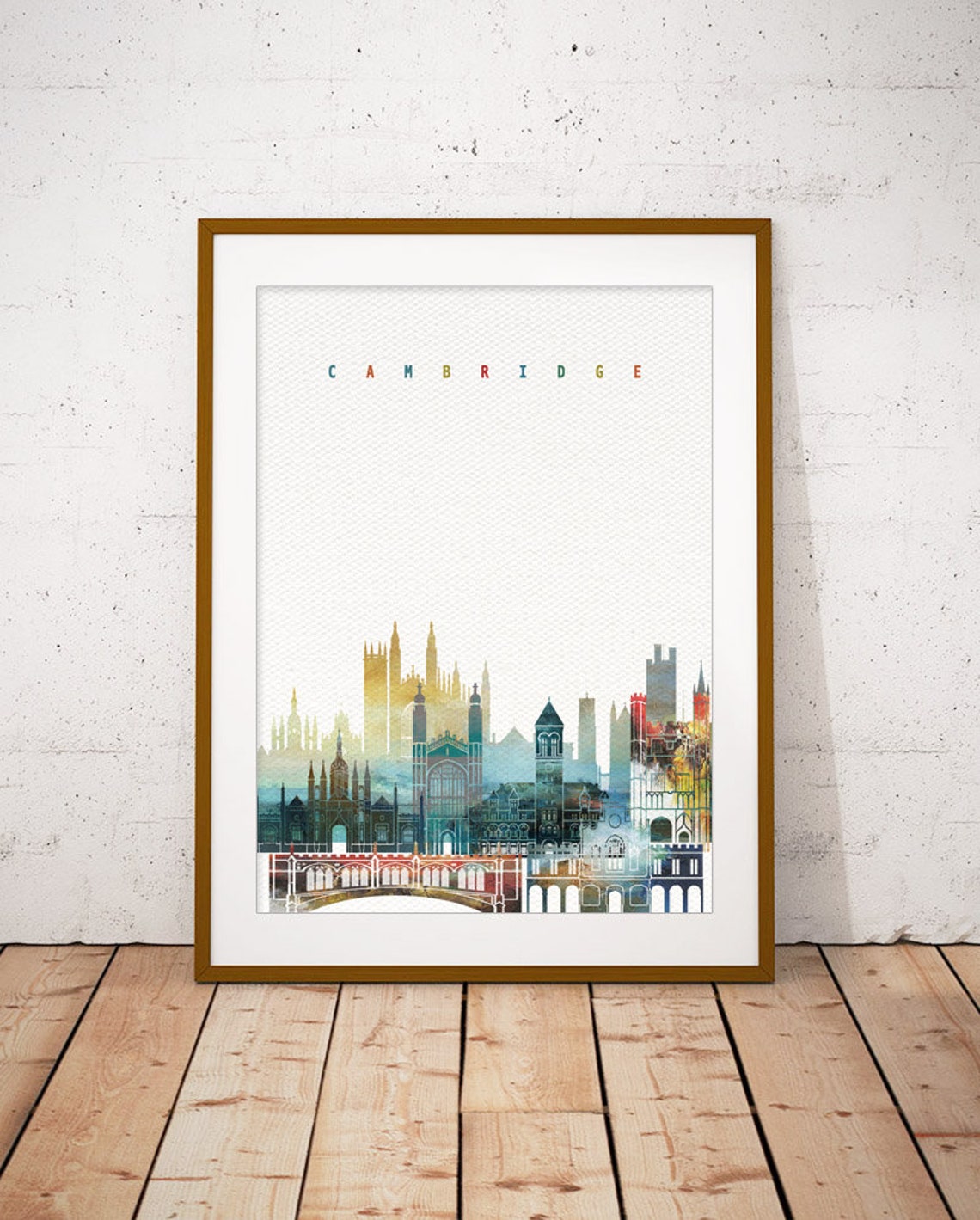 Cambridge Watercolor Skyline Historic University Spires Poster