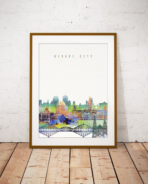 Quebec City Canada Watercolor Skyline Bridge Landmark Poster