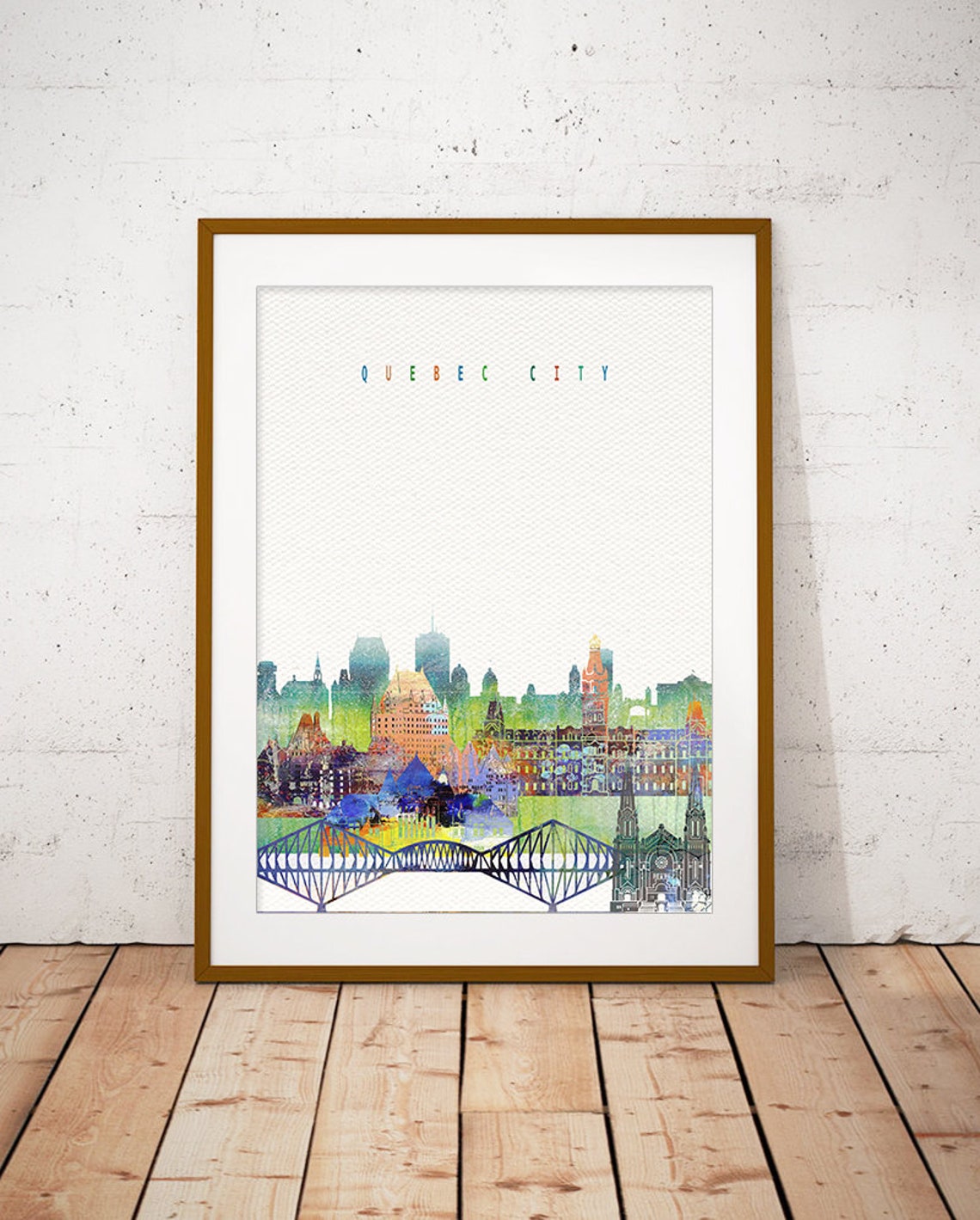 Quebec City Canada Watercolor Skyline Bridge Landmark Poster