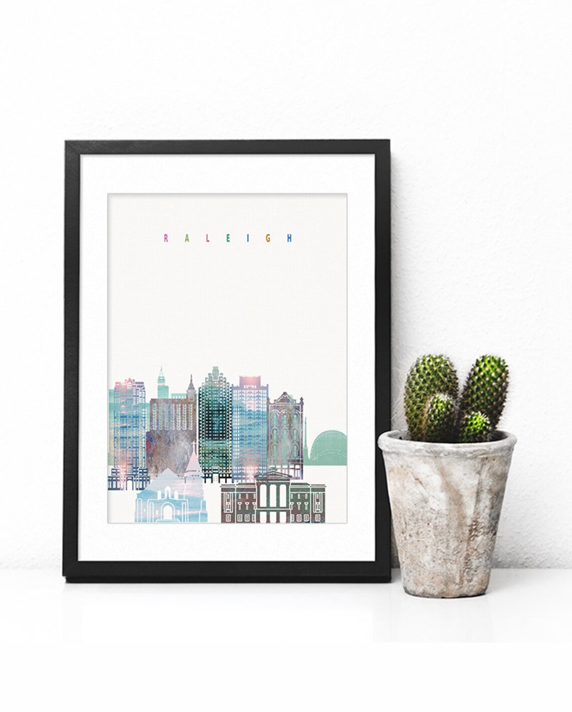 Raleigh Watercolor City Skyline North Carolina Print Decor Modern - Image 2