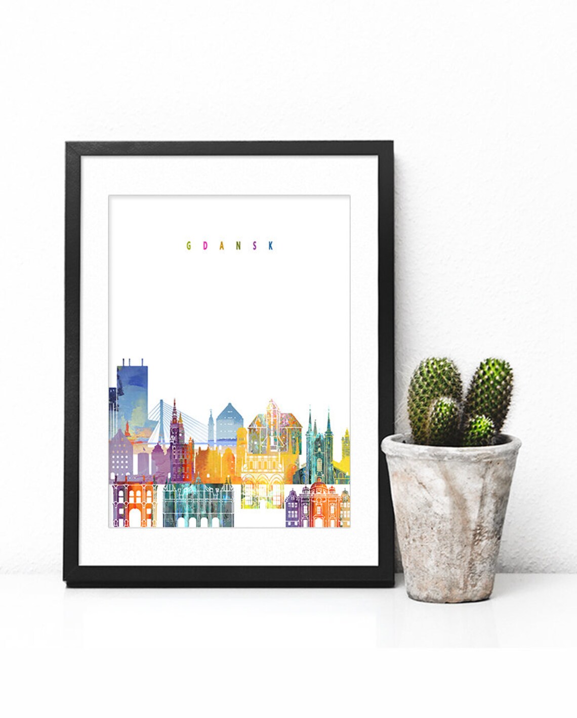 Colorful Gdansk Watercolor Skyline Baltic Old Town Decor Poster - Image 2