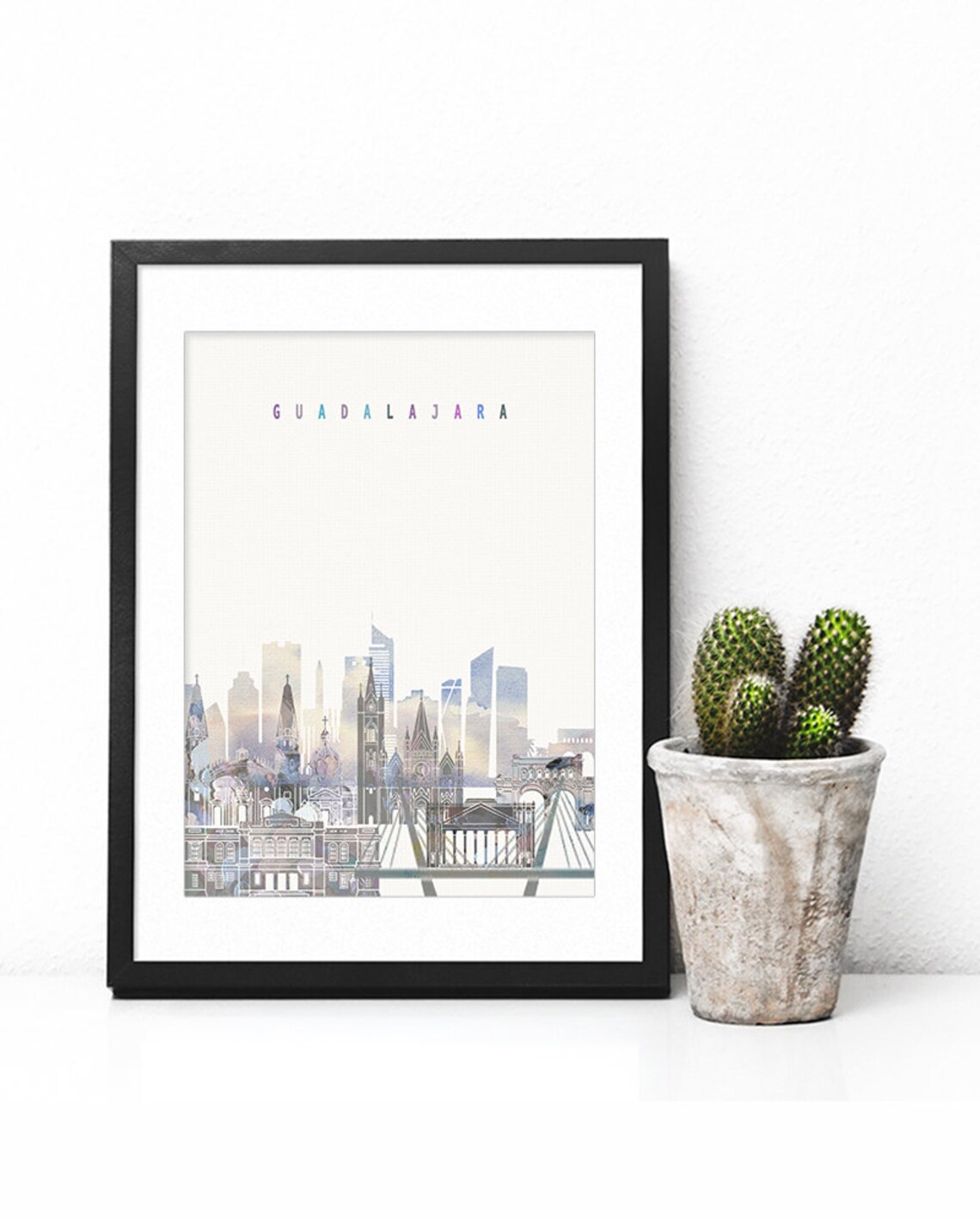 Guadalajara Skyline Soft Watercolor City Silhouette Art Poster - Image 2