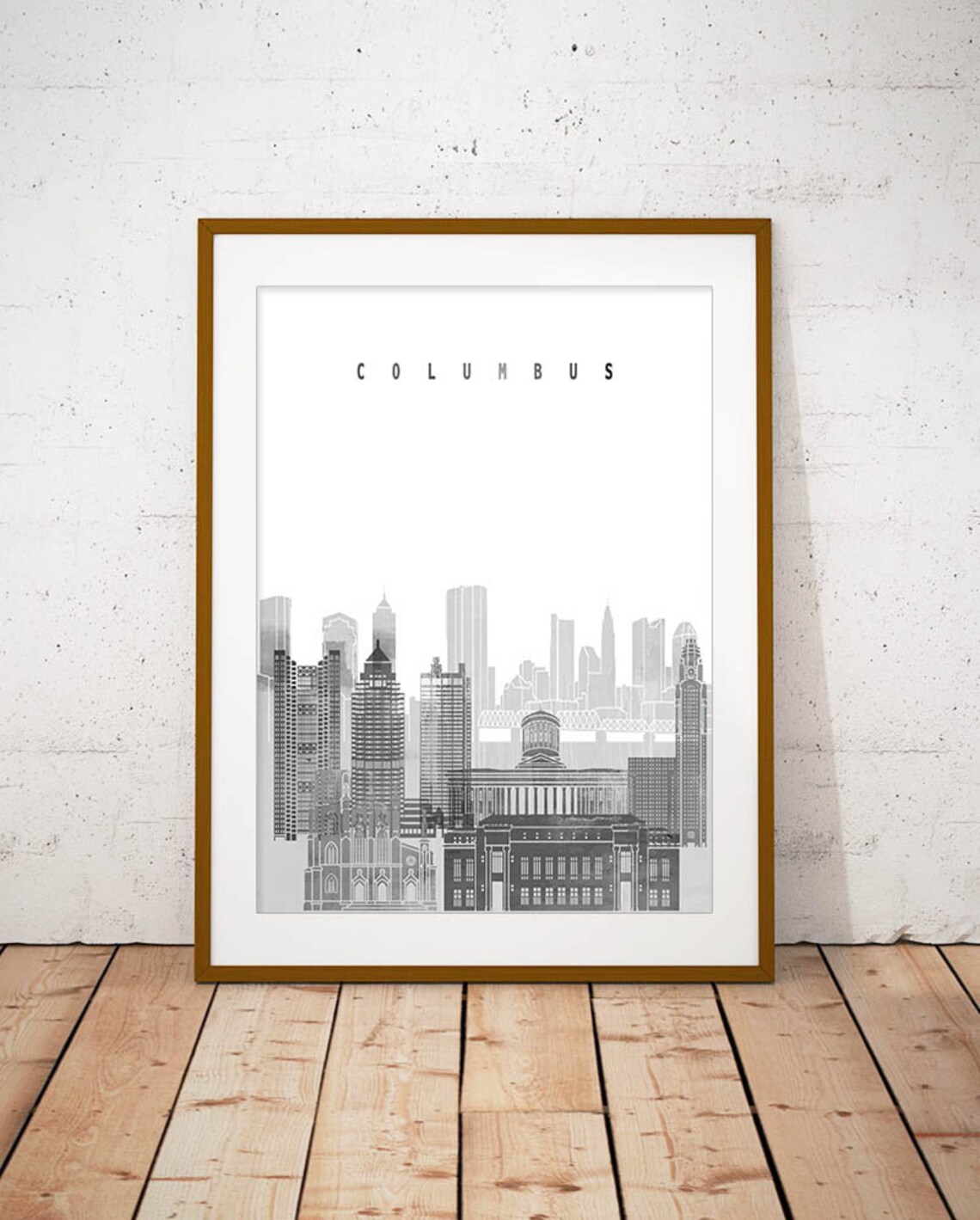 Columbus Ohio Black and White Minimalist City Skyline Poster