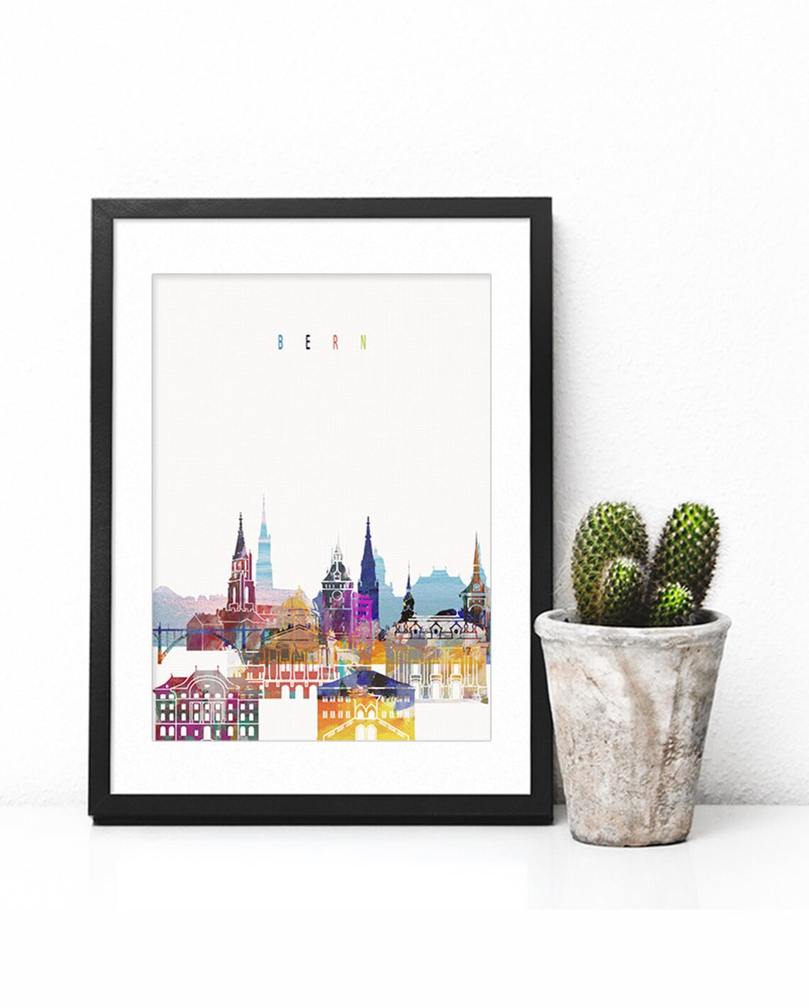 Bern Skyline Colorful Watercolor Swiss Cityscape Gift Art Poster - Image 2