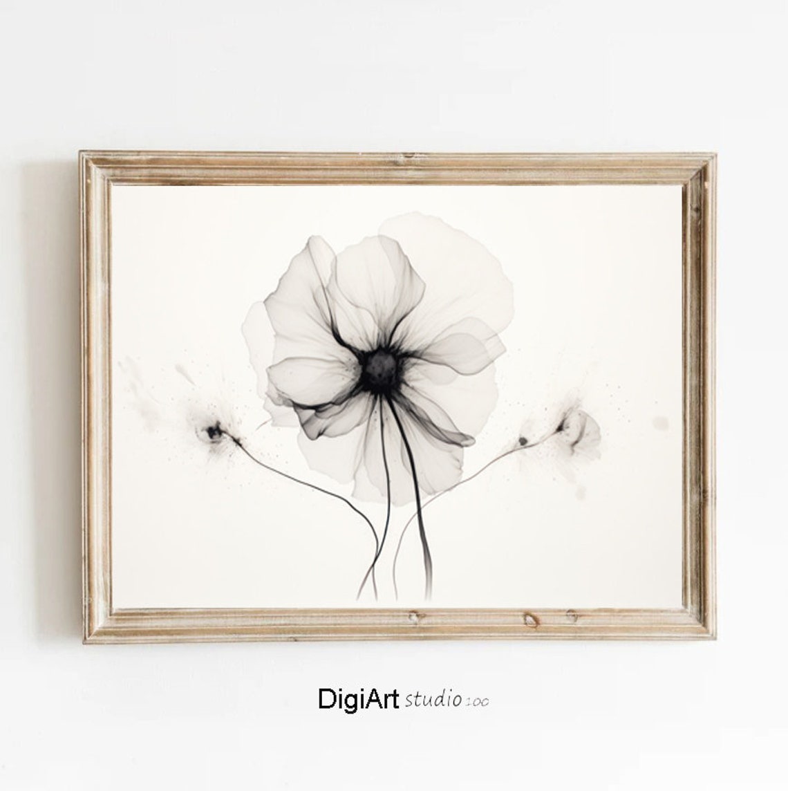 Black Ink Blossom Minimal Flower Sketch Botanical Line Art Poster