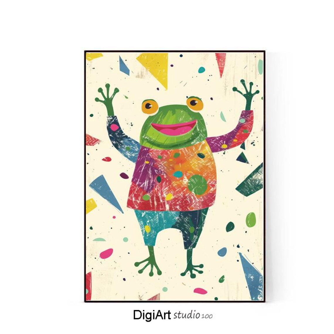 Joyful Happy Frog Confetti Party Colorful Kids Animal Poster