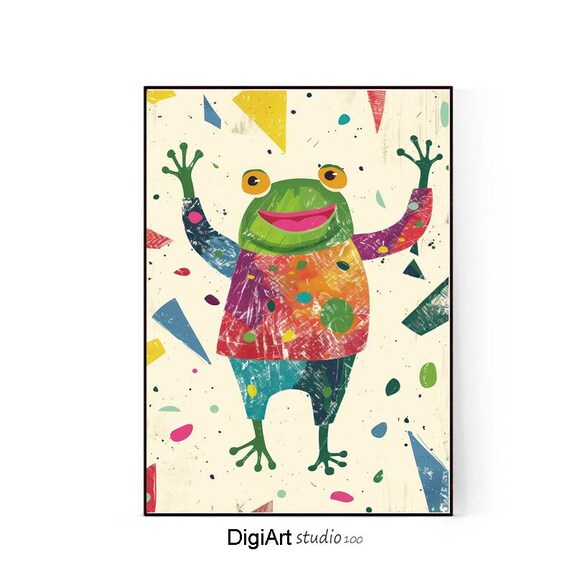 Cute Frog Poster Funny Wall Art Frog Decor Colorful Frog Illustration Cute Animal Print Nursery Decor Kids Decor