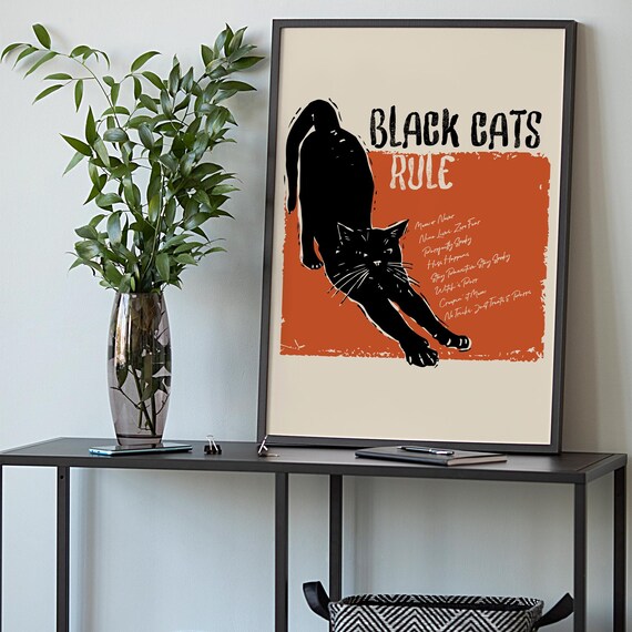 Black Cats Rule Vintage Stretching Cat Silhouette Funny Cat Lover Poster
