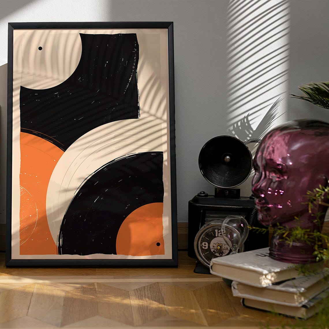 Abstract Vinyl Record Arcs Mid Century Modern Geometric Retro Poster