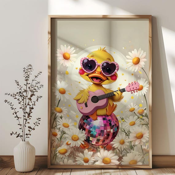 Funny Silly Goose Wall Art Duck Poster Cute Musician Animal Kids Room Decor Nursery