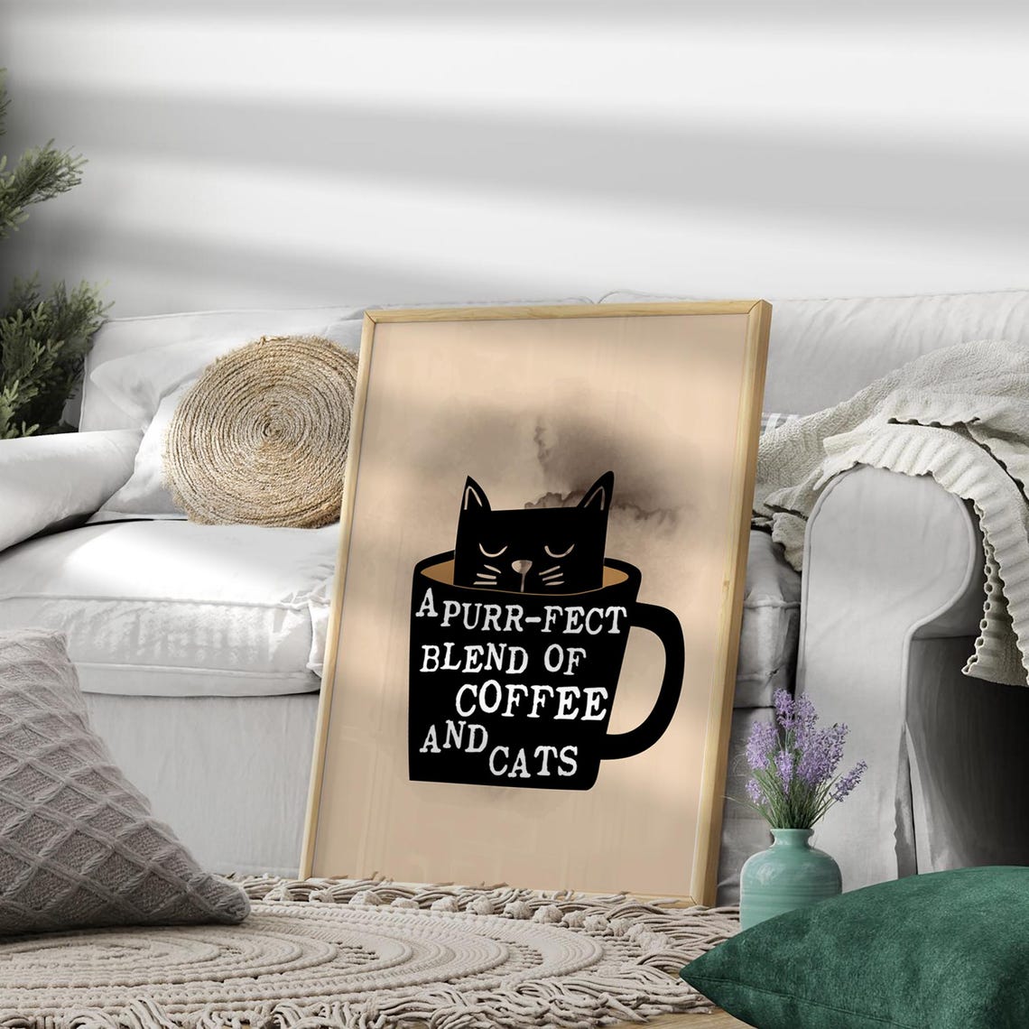 Purrfect Blend Of Coffee And Cats Black Cat Sleeping Mug Poster