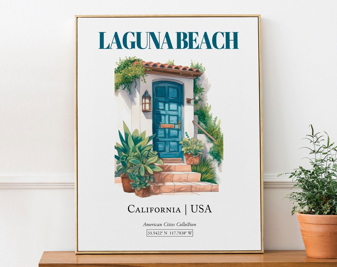 Laguna Beach USA Minimalist Watercolor Travel Poster