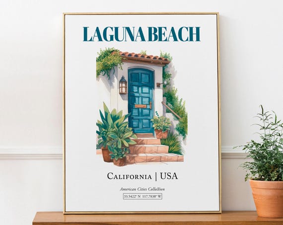 Laguna Beach USA Minimalist Watercolor Travel Poster