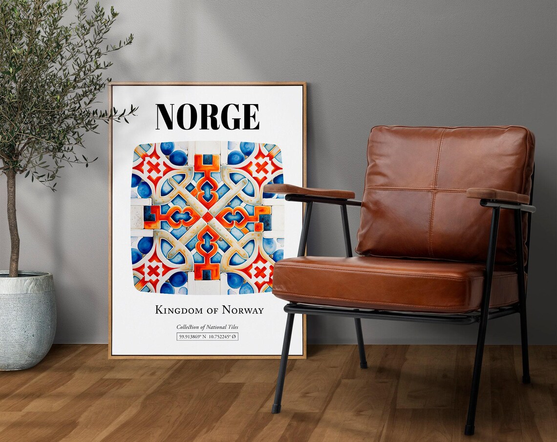 Norway Traditional Heraldic Tile Pattern Travel Poster