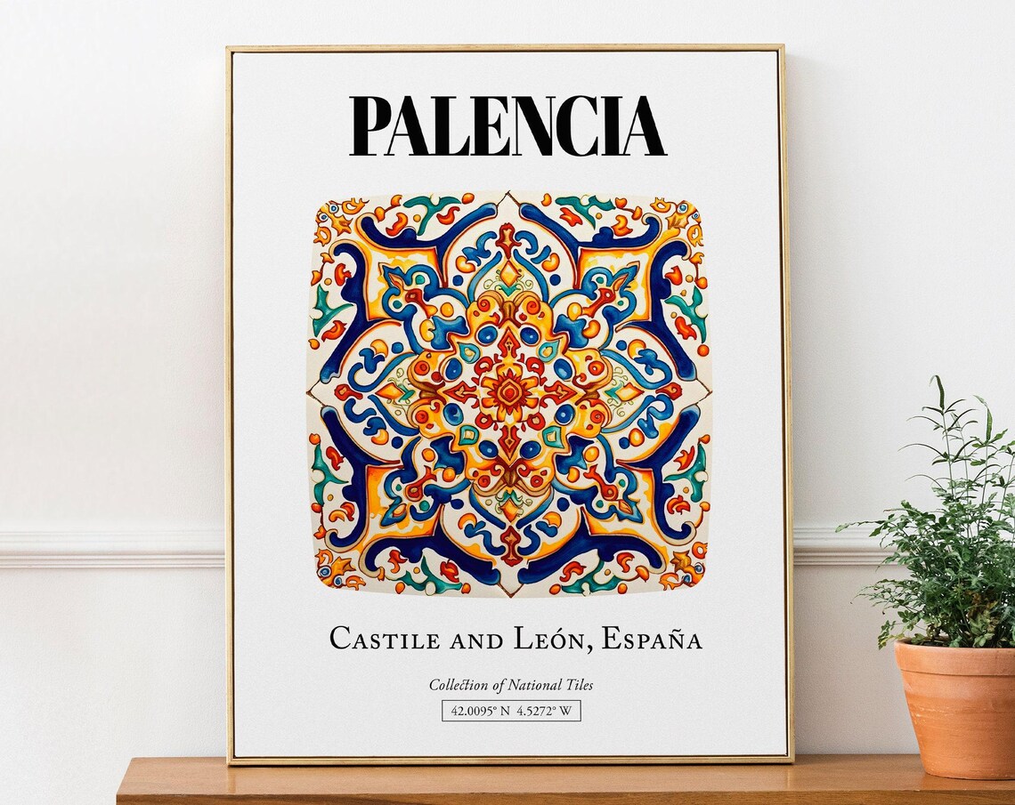 Palencia Castile and Leon Spain Tile Pattern Travel Poster