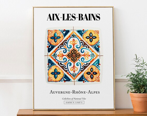 Aix-les-Bains France Tile Pattern Travel Poster