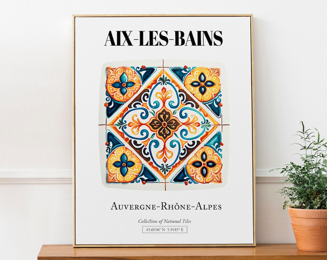 Aix-les-Bains France Tile Pattern Travel Poster