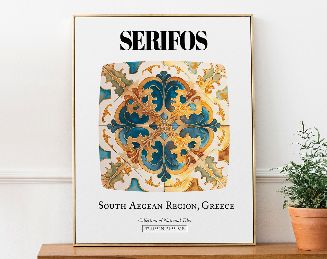 Serifos Tile Pattern Poster, Greek Island Elegance