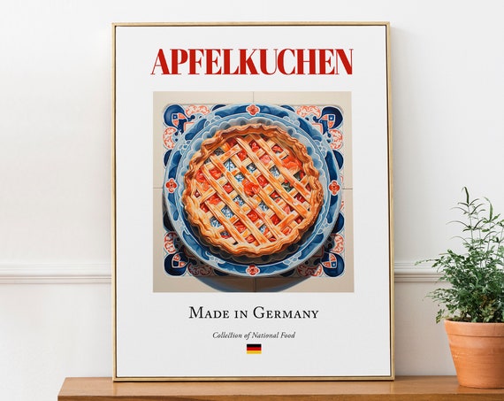 Apfelkuchen on Maiolica Tile Plate, Kitchen Art Print