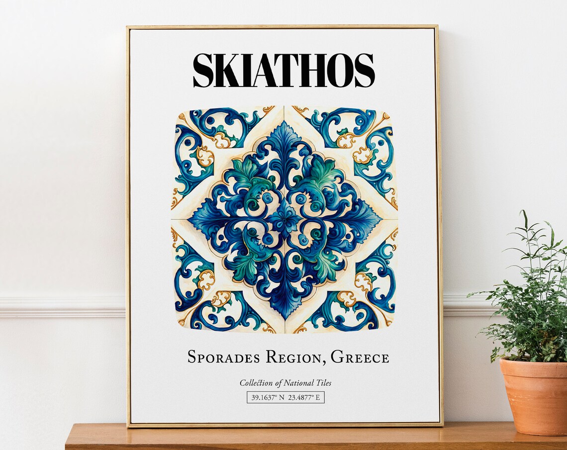 Skiathos Tile Pattern Poster, Greek Island Charm